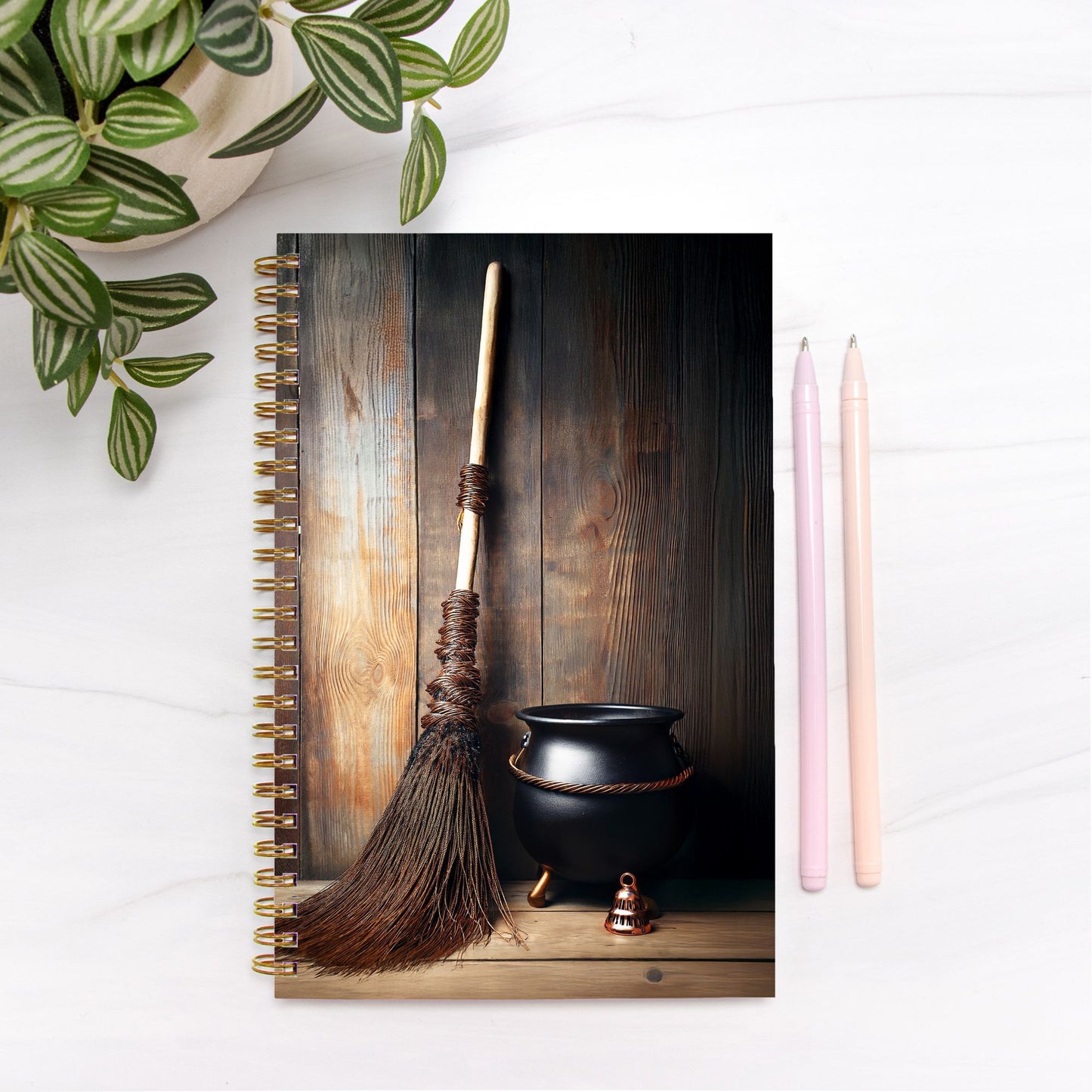 Bell, Broom, Cauldron Notebook Hardcover Spiral 5.5 x 8.5