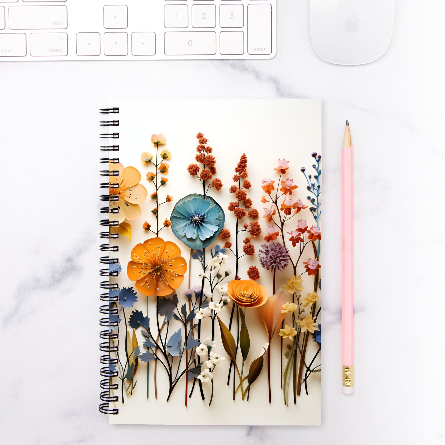 Paper Flowers Notebook Hardcover Spiral 5.5 x 8.5