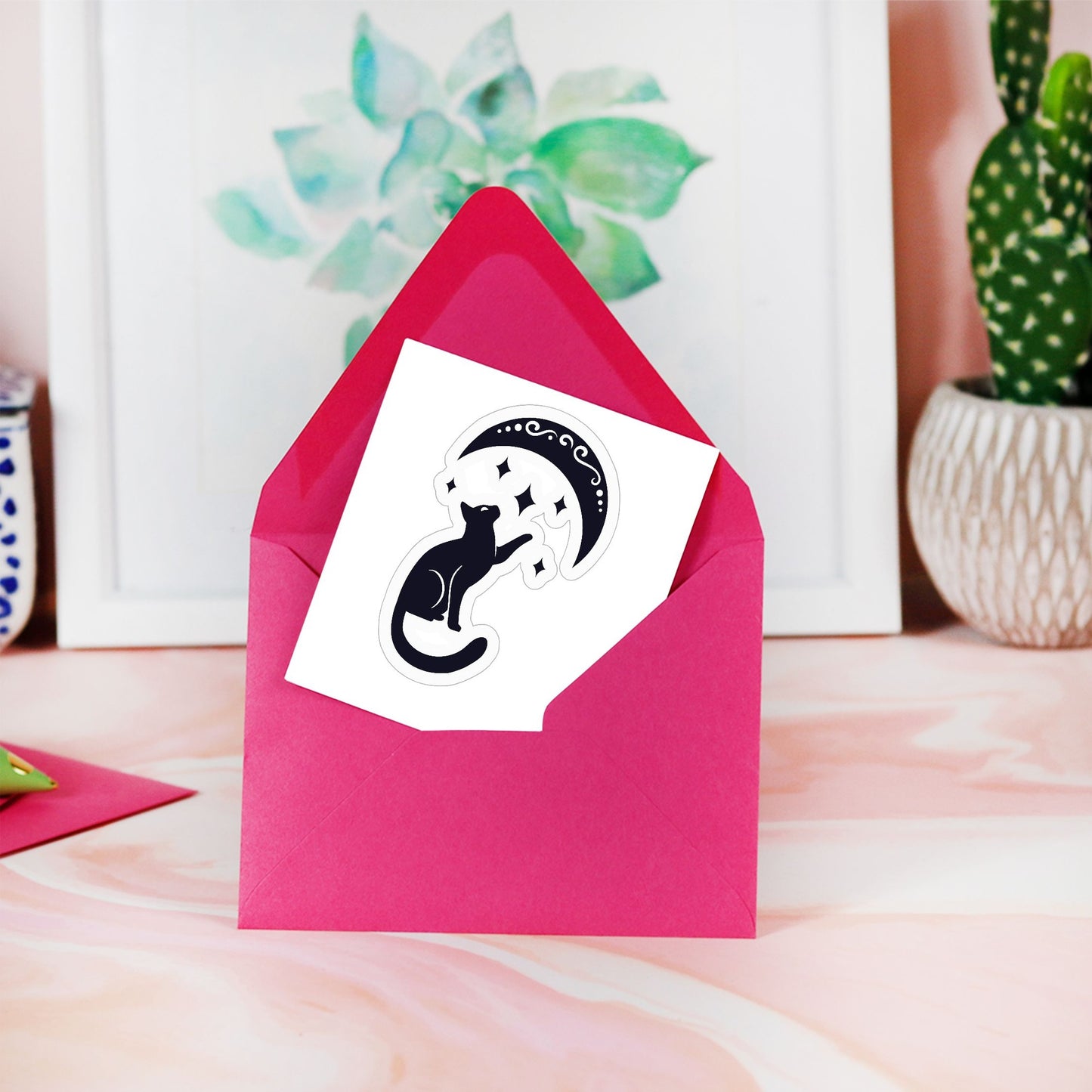 Cat and Moon Kiss Cut Stickers - 3" x 3"