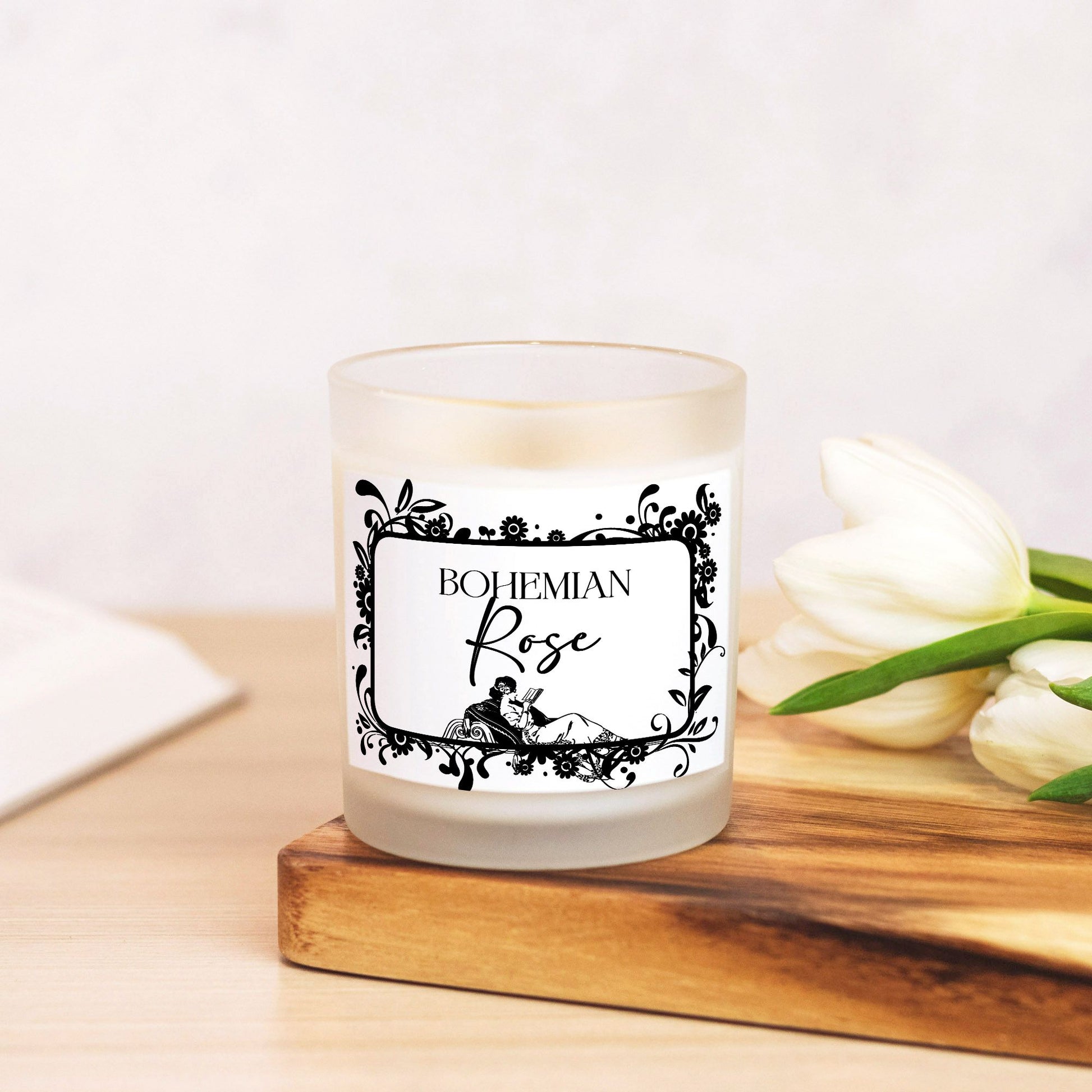 Bohemian Rose Candle Frosted Glass (Hand Poured 11 oz)