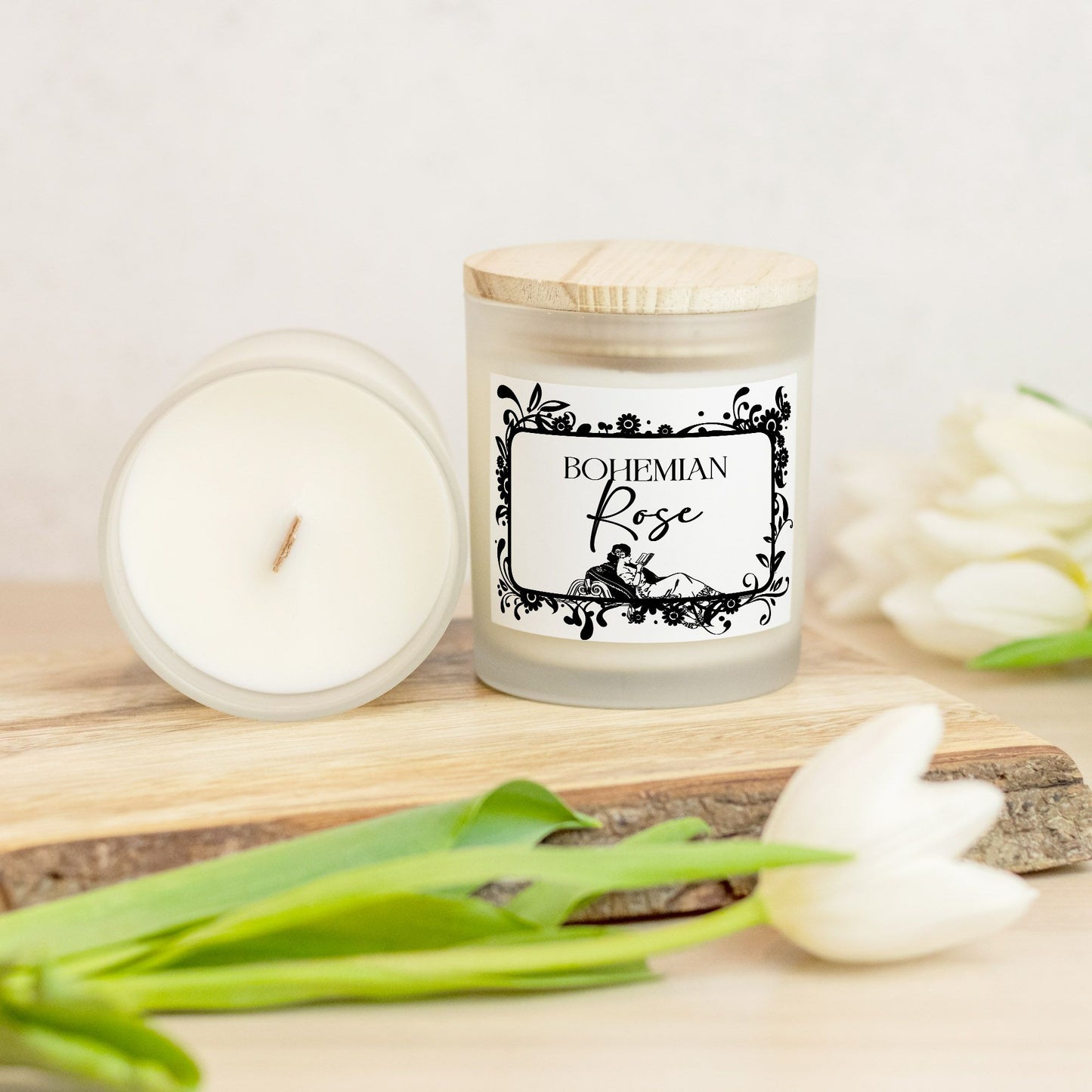 Bohemian Rose Candle Frosted Glass (Hand Poured 11 oz)