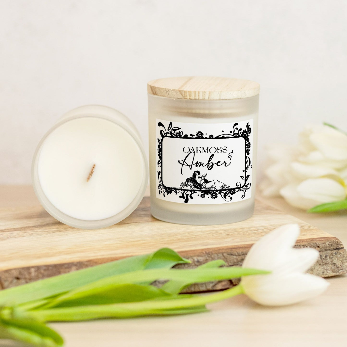 Oakmoss & Amber Candle Frosted Glass (Hand Poured 11 oz)