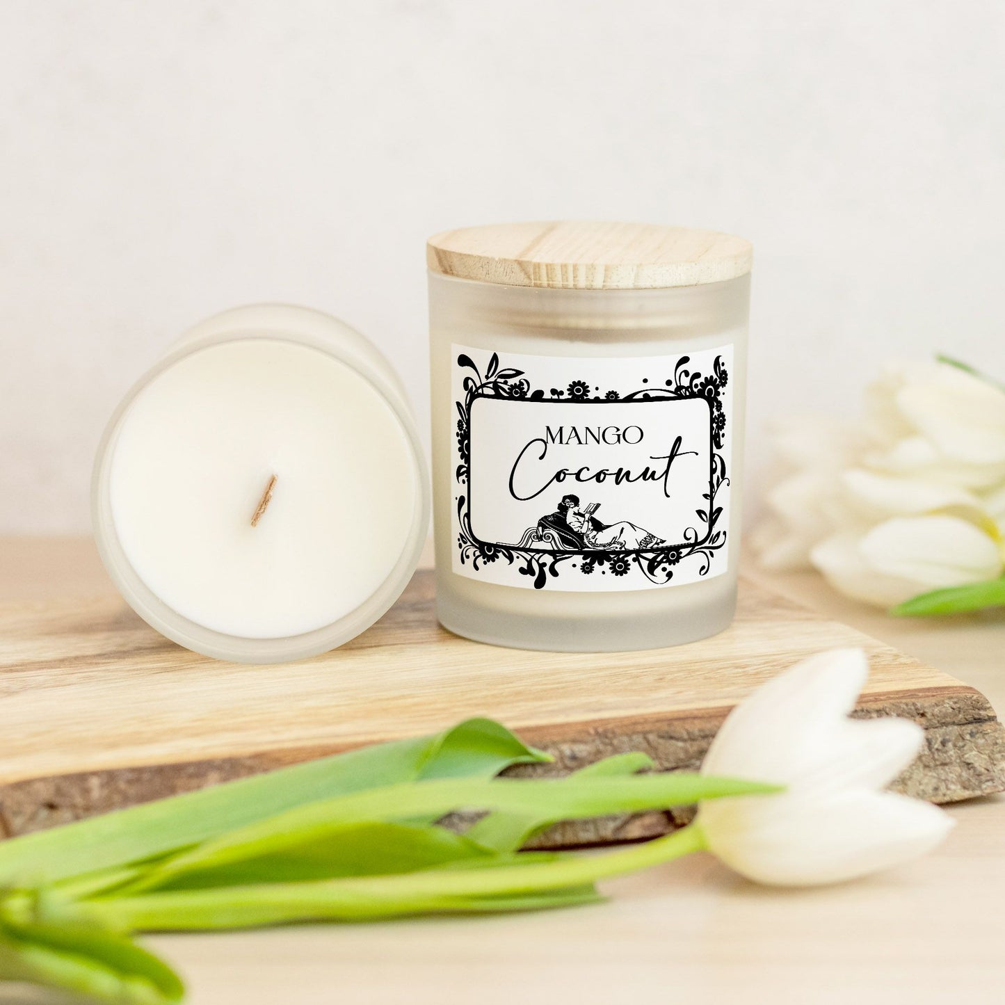 Mango Coconut Candle Frosted Glass (Hand Poured 11 oz)