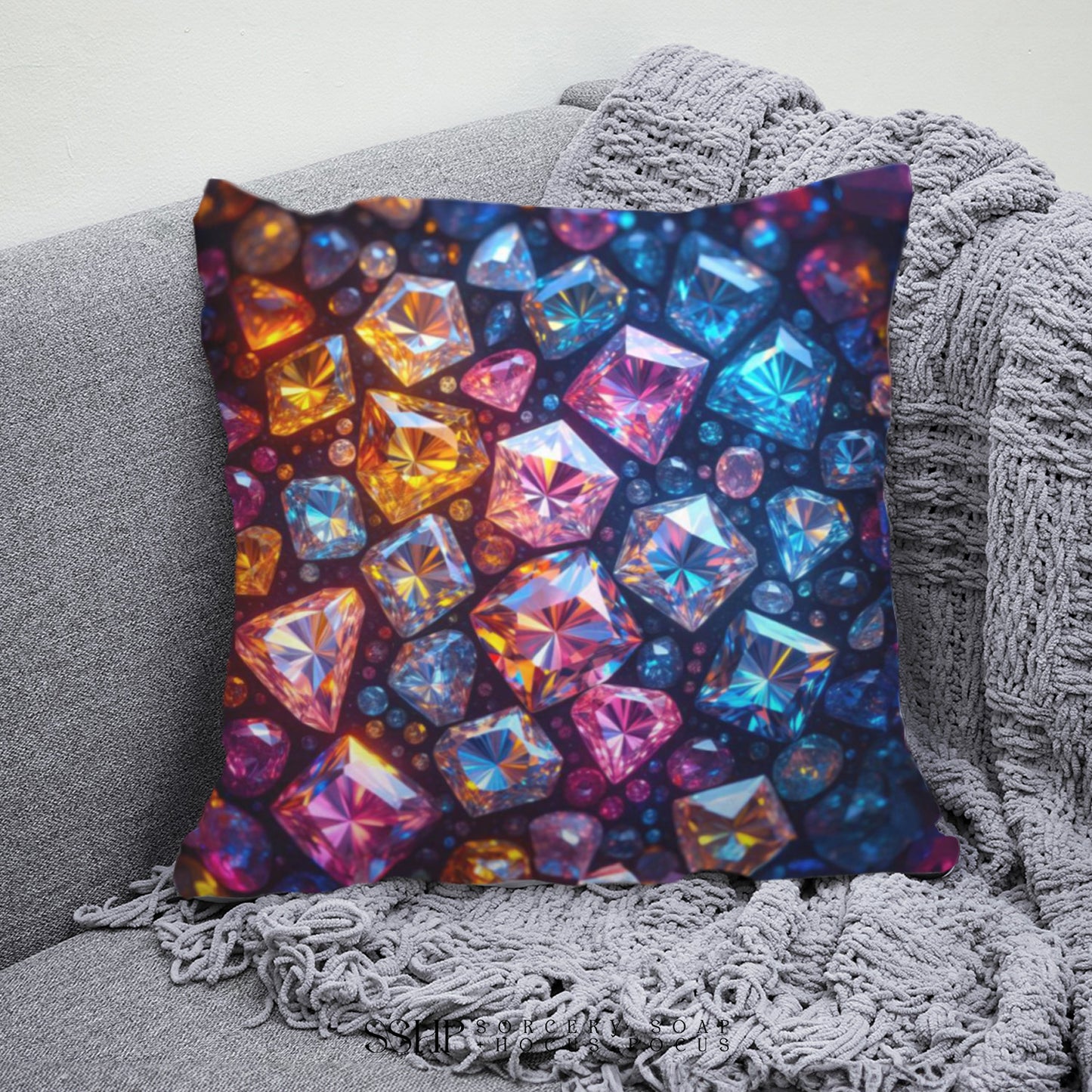 Gemstone Kaleidoscope Artisan Pillow Case 20 Inch
