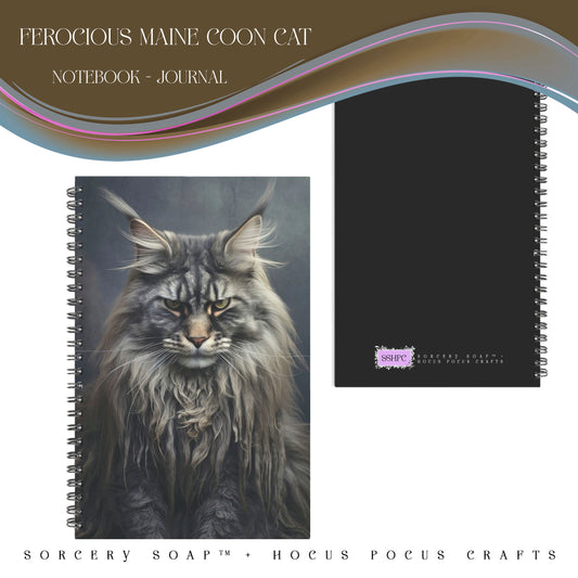 Ferocious Maine Coon Cat Notebook Hardcover Spiral 5.5 x 8.5