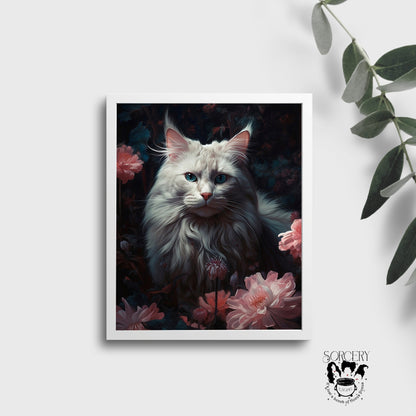 White Regal Cat Print 8 x10
