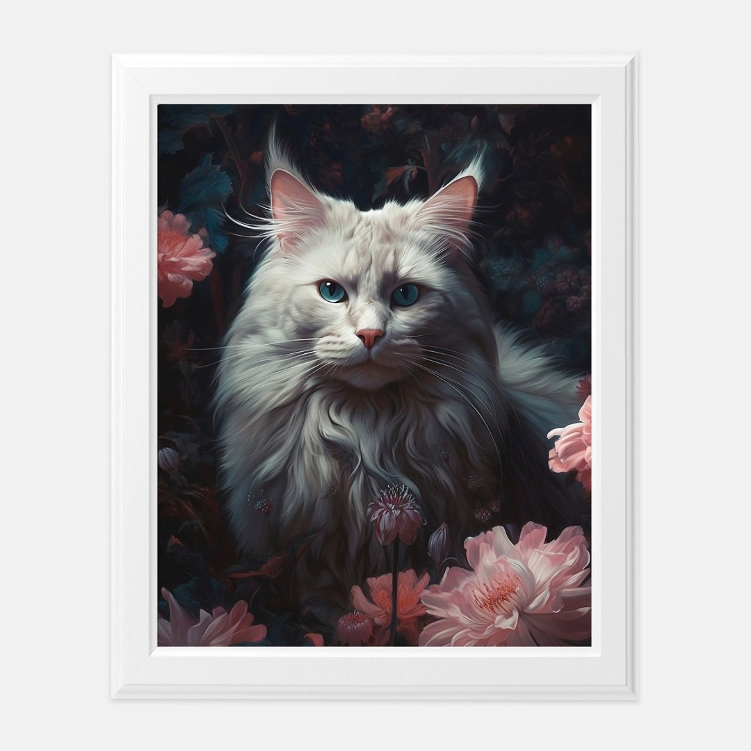 White Regal Cat Print 8 x10