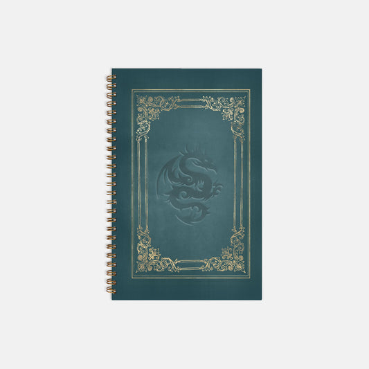 Green Linen Dragon Notebook Hardcover Spiral 5.5 x 8.5