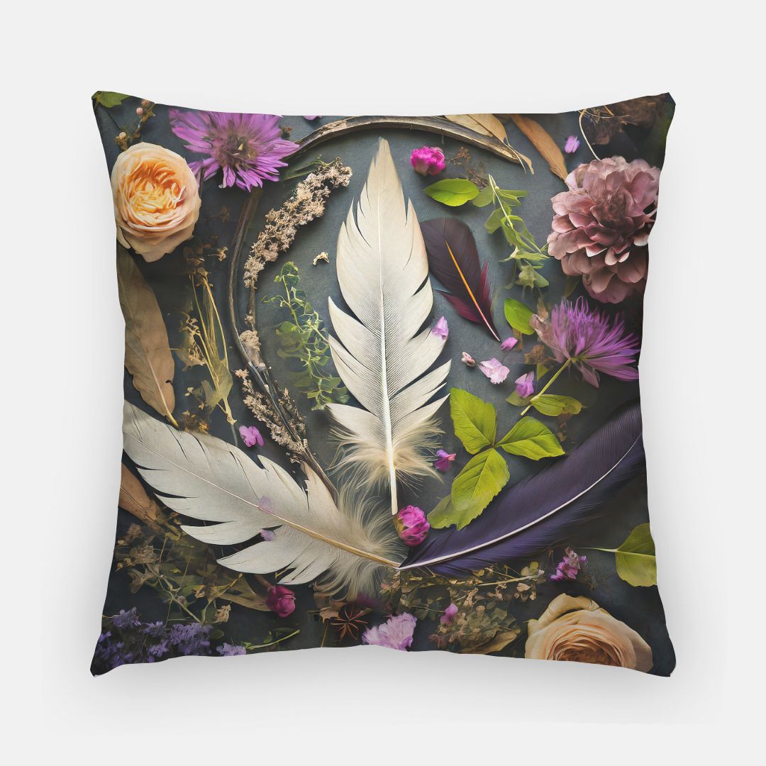 Feathers and Flowers Artisan Pillow Case 20 Inch