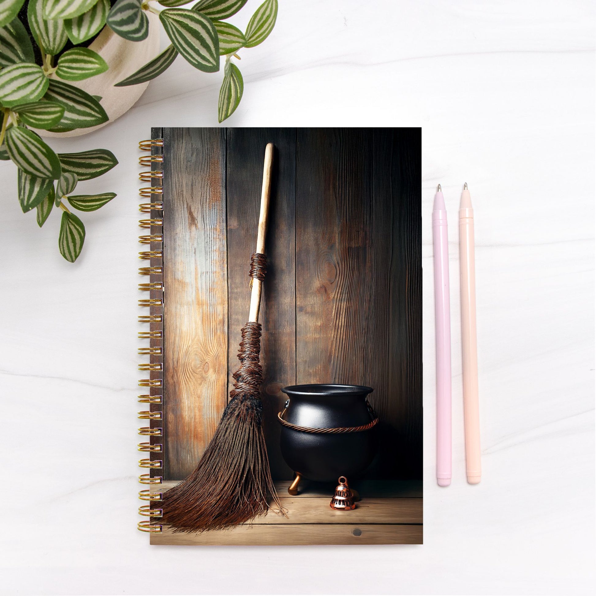 Bell, Broom, Cauldron Notebook Hardcover Spiral 5.5 x 8.5