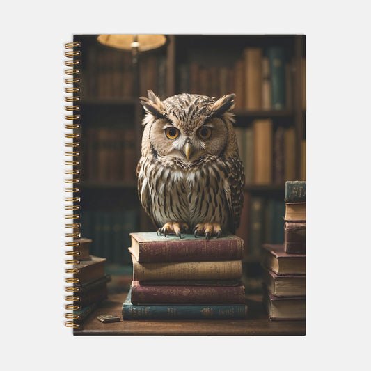 Library Owl Journal Notebook Hardcover Spiral 8.5 x 11