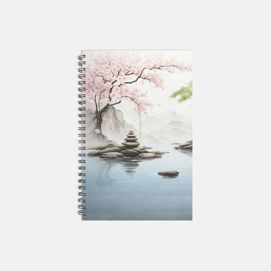 Still Water & Cherry Blossoms Journal Notebook Hardcover Spiral 5.5 x 8.5