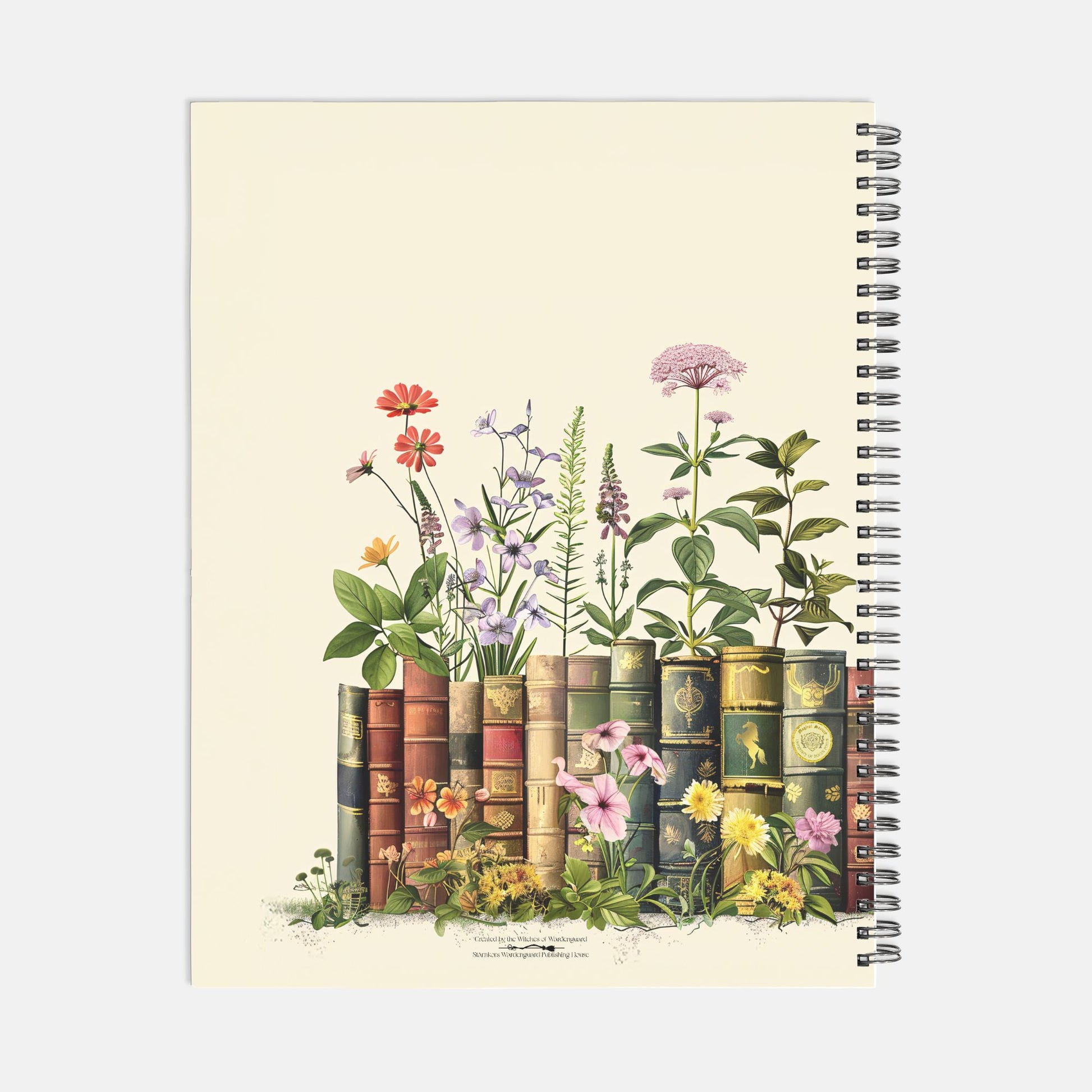 Books and Flowers Notebook Hardcover Spiral 8.5 x 11
