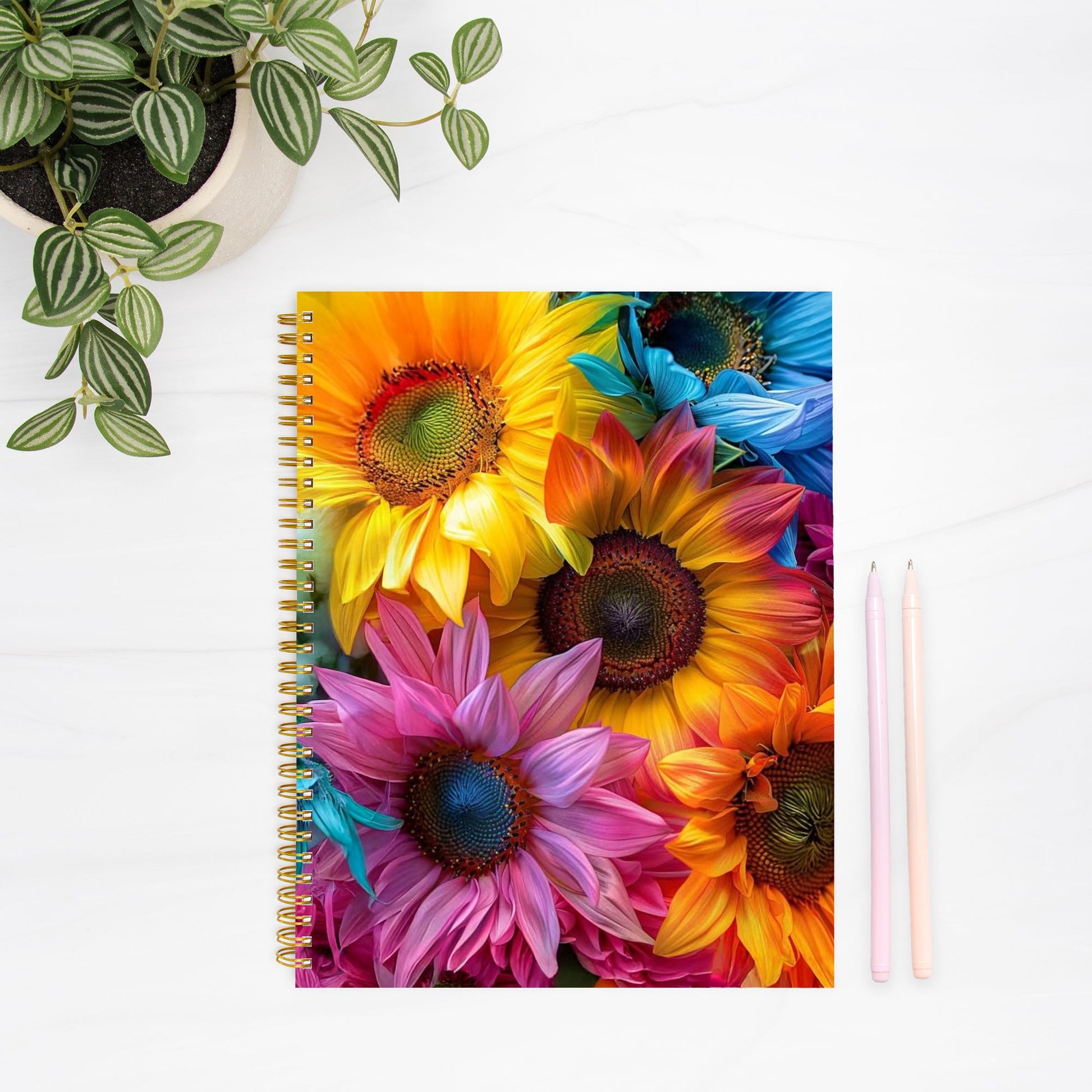 Bright Flowers Notebook Hardcover Spiral 8.5 x 11