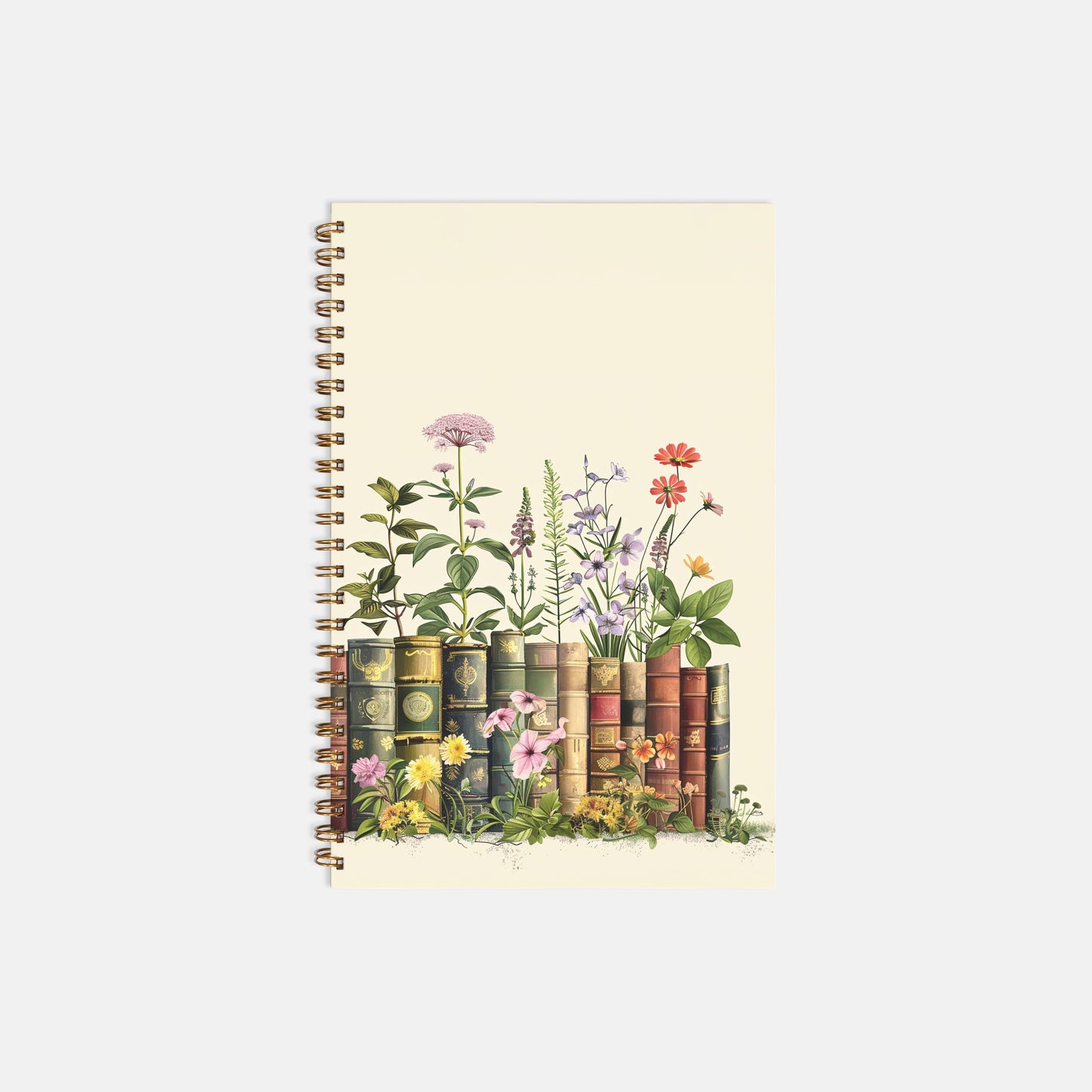 Books and Flowers Notebook Hardcover Spiral 5.5 x 8.5