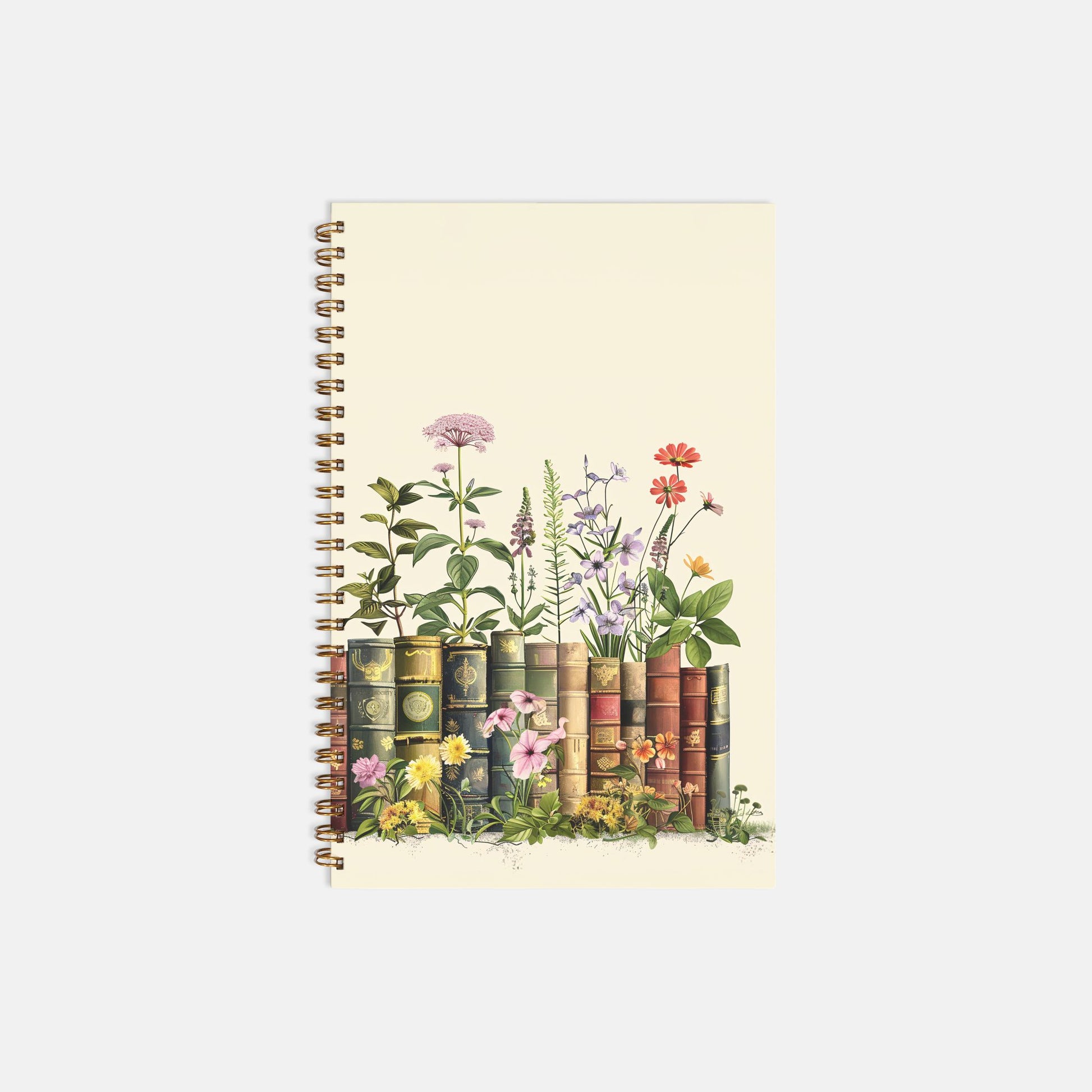 Books and Flowers Notebook Hardcover Spiral 5.5 x 8.5