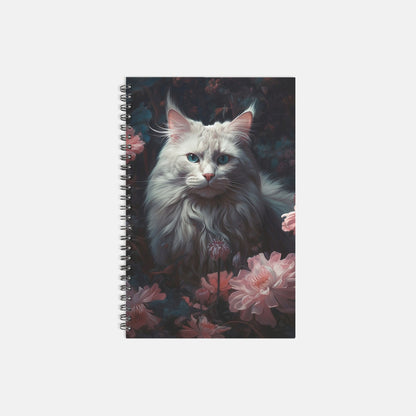 White Cat Hiding Notebook Hardcover Spiral 5.5 x 8.5