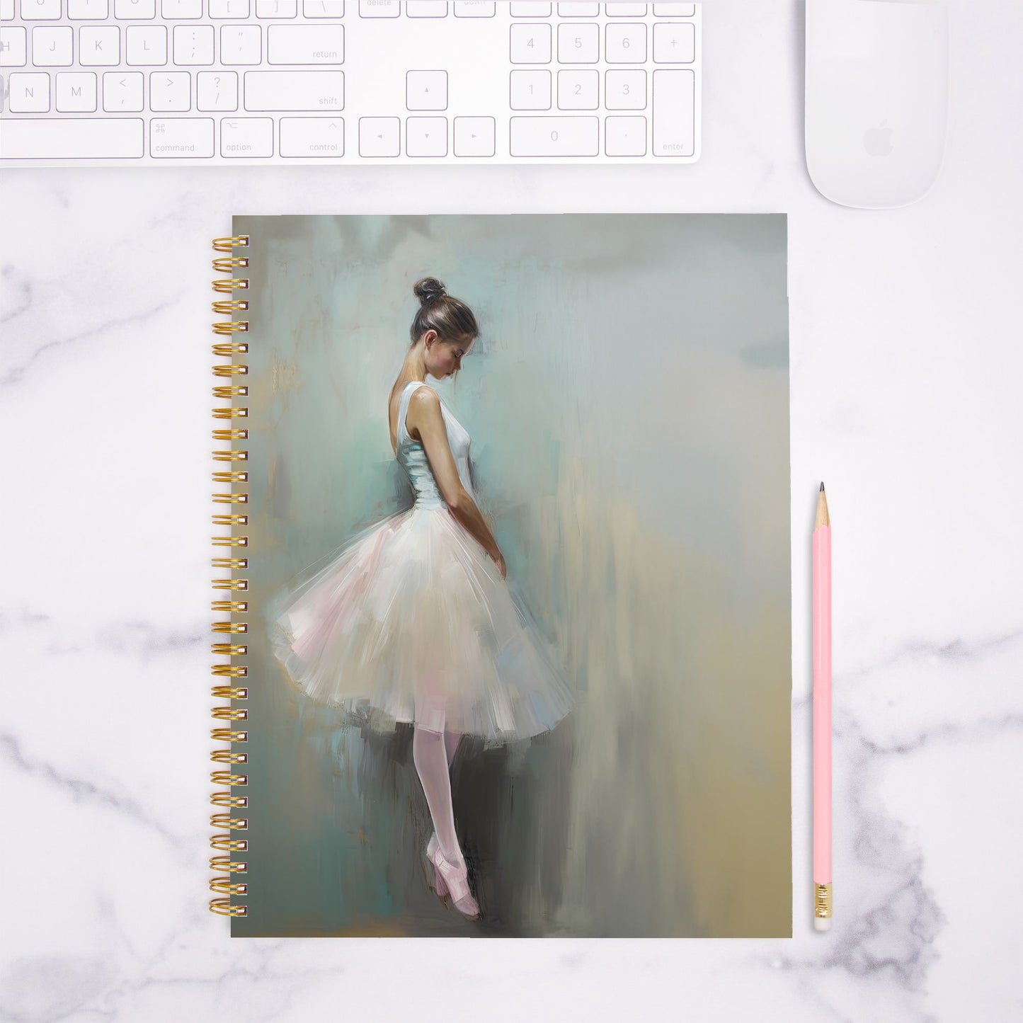 Ballerina Contemplation Journal Notebook Hardcover Spiral 8.5 x 11