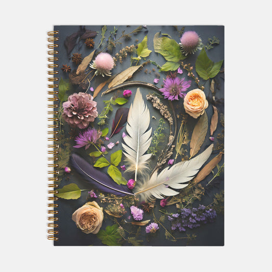 Feathers and Flowers Journal Notebook Hardcover Spiral 8.5 x 11