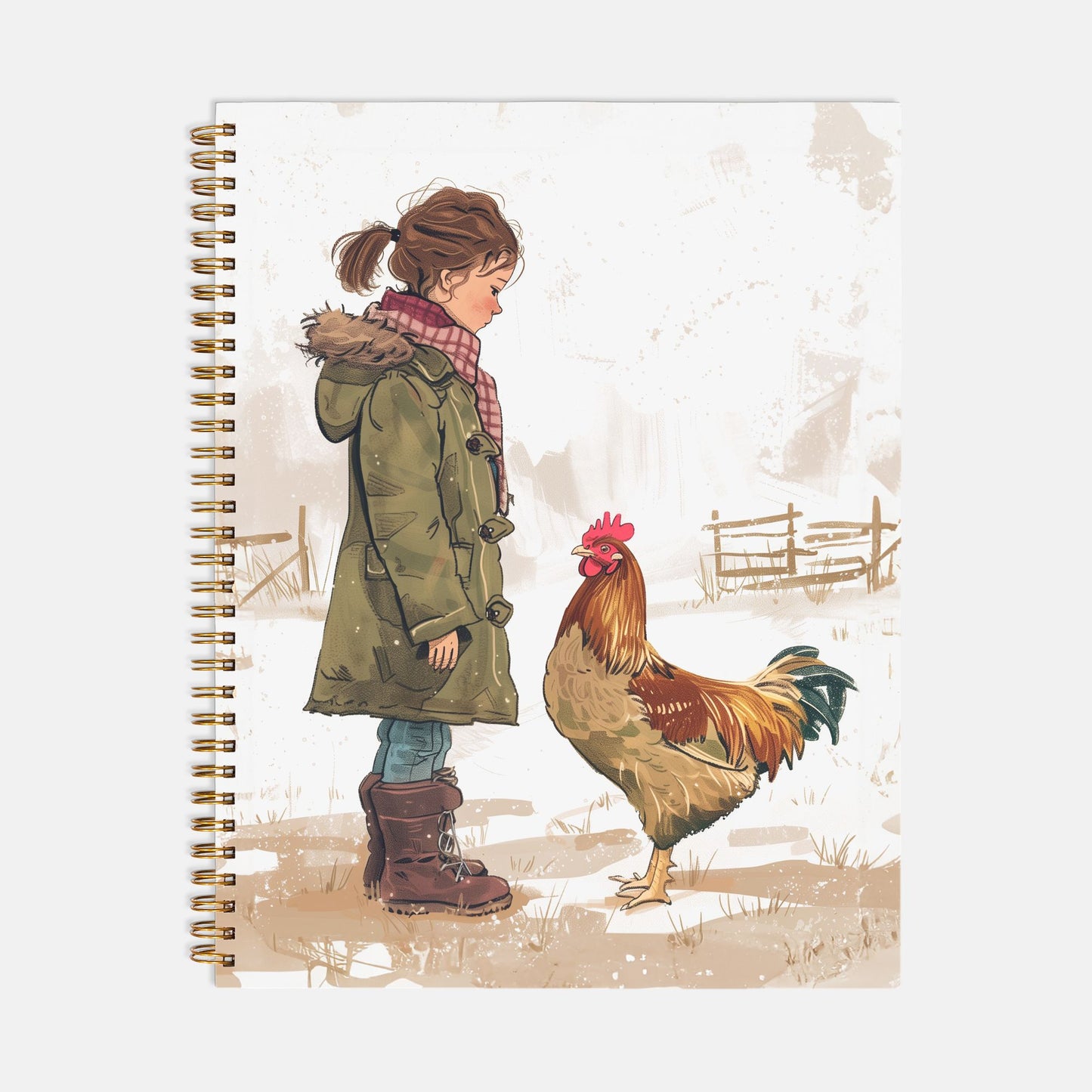 Farm Girl and Her Chicken Journal Notebook Hardcover Spiral 8.5 x 11