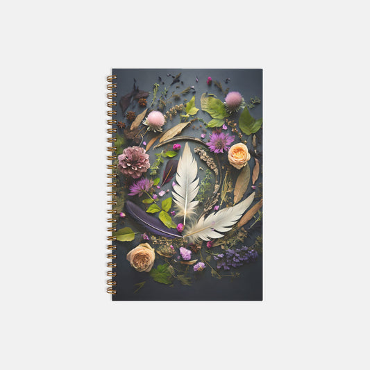 Feathers and Flowers Notebook Hardcover Spiral 5.5 x 8.5