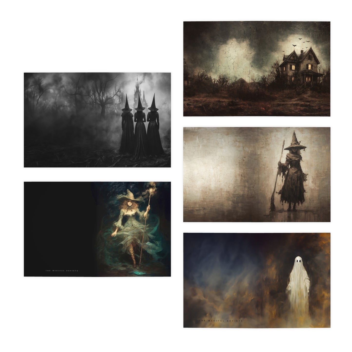 Collection of Witches, a haunted house and one Ghost Greeting Cards (5-Pack)