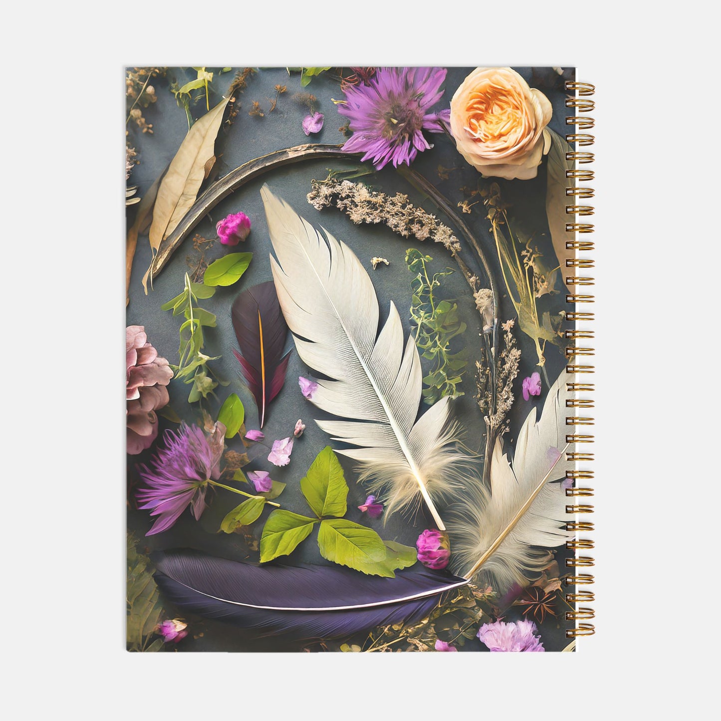 Feathers and Flowers Journal Notebook Hardcover Spiral 8.5 x 11