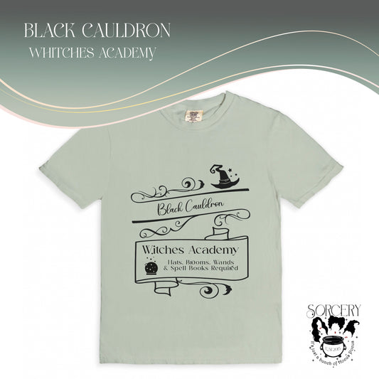 Black Cauldron Witches Academy Bay Tee by Sorcery Soap + Hocus Pocus Crafts