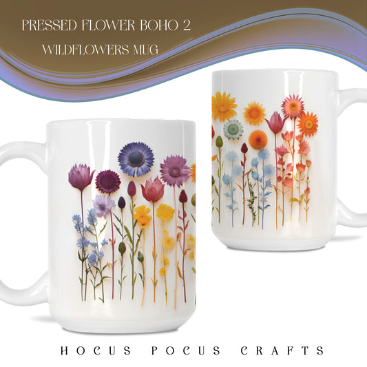 Flower Boho Wildflowers 2 Mug Deluxe 15 oz. by Sorcery Soap + Hocus Pocus Craft