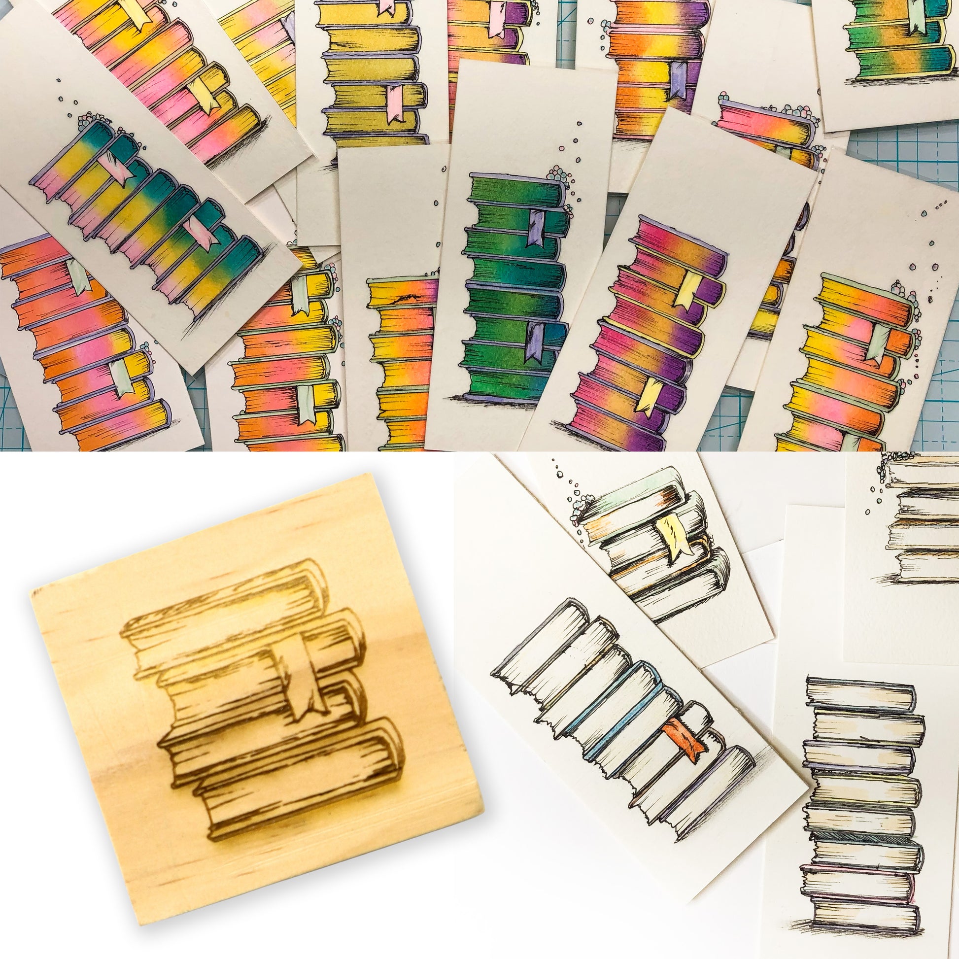 Book Stack Rubber Stamp