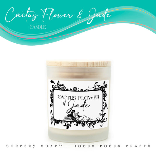 Cactus Flower &amp; Jade Candle Frosted Glass (Hand Poured 11 oz)