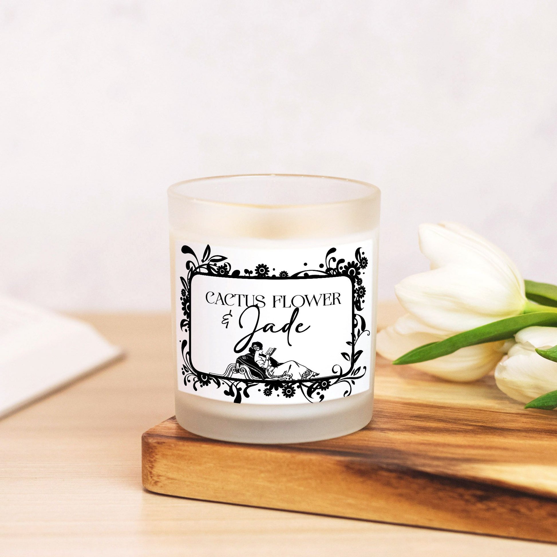 Cactus Flower &amp; Jade Candle Frosted Glass (Hand Poured 11 oz)