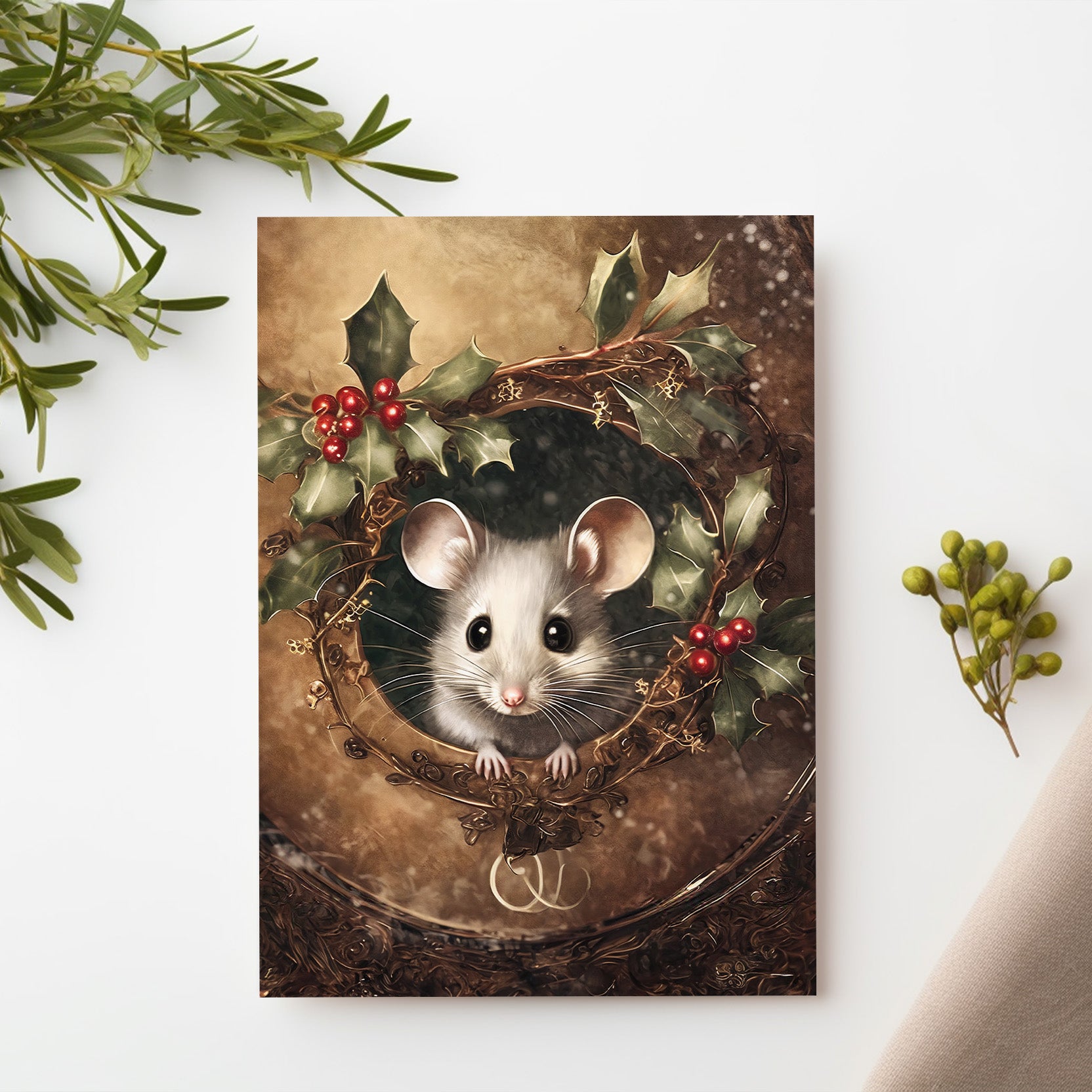 Christmas Mouse Folded Card A2 (QTY 10)