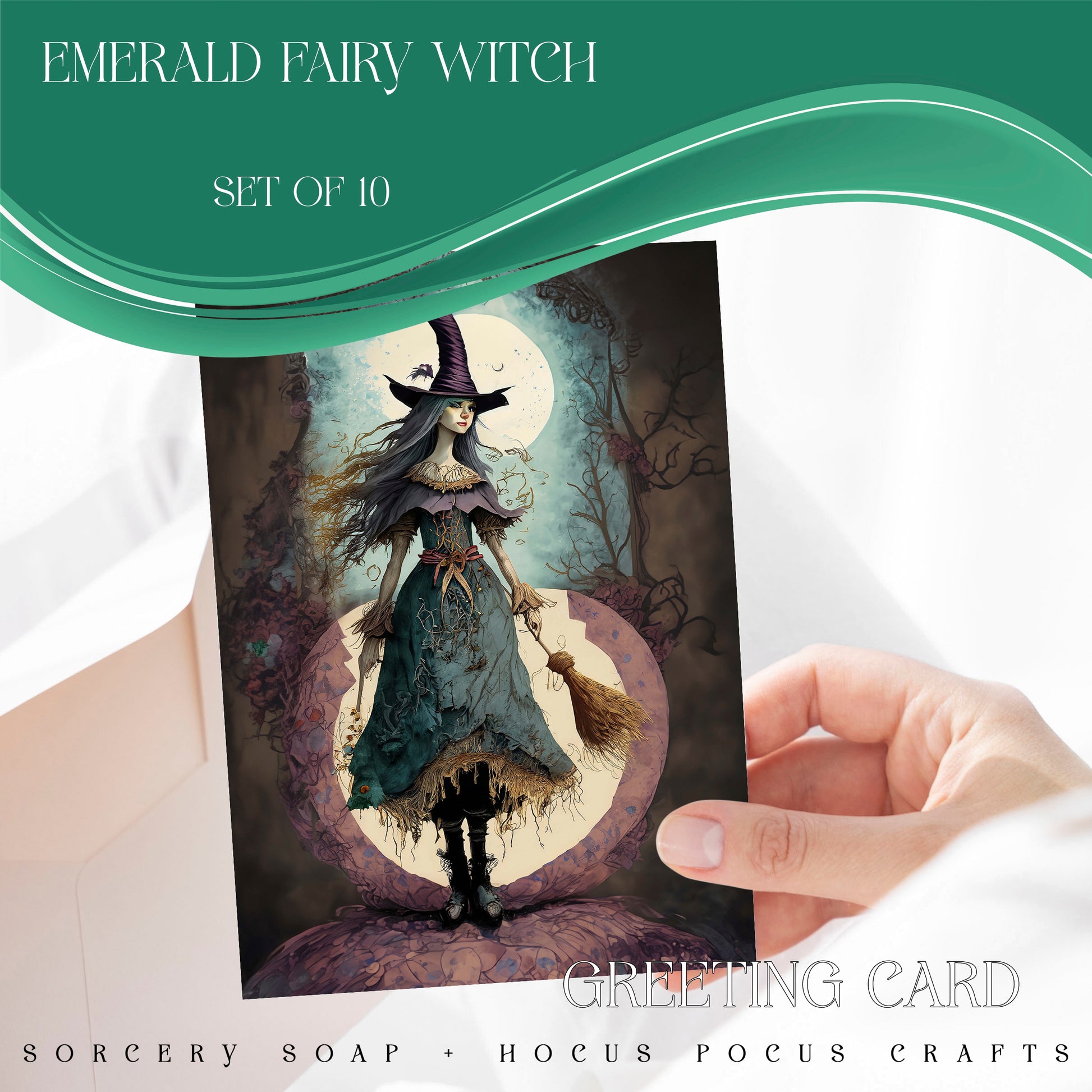 Emerald Fairy Witch Greeting Card