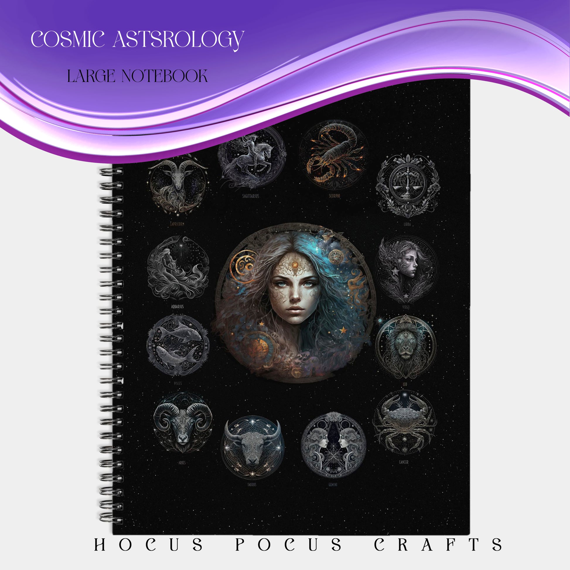 Cosmic Astrology Symbols Large Notebook Hardcover Spiral
