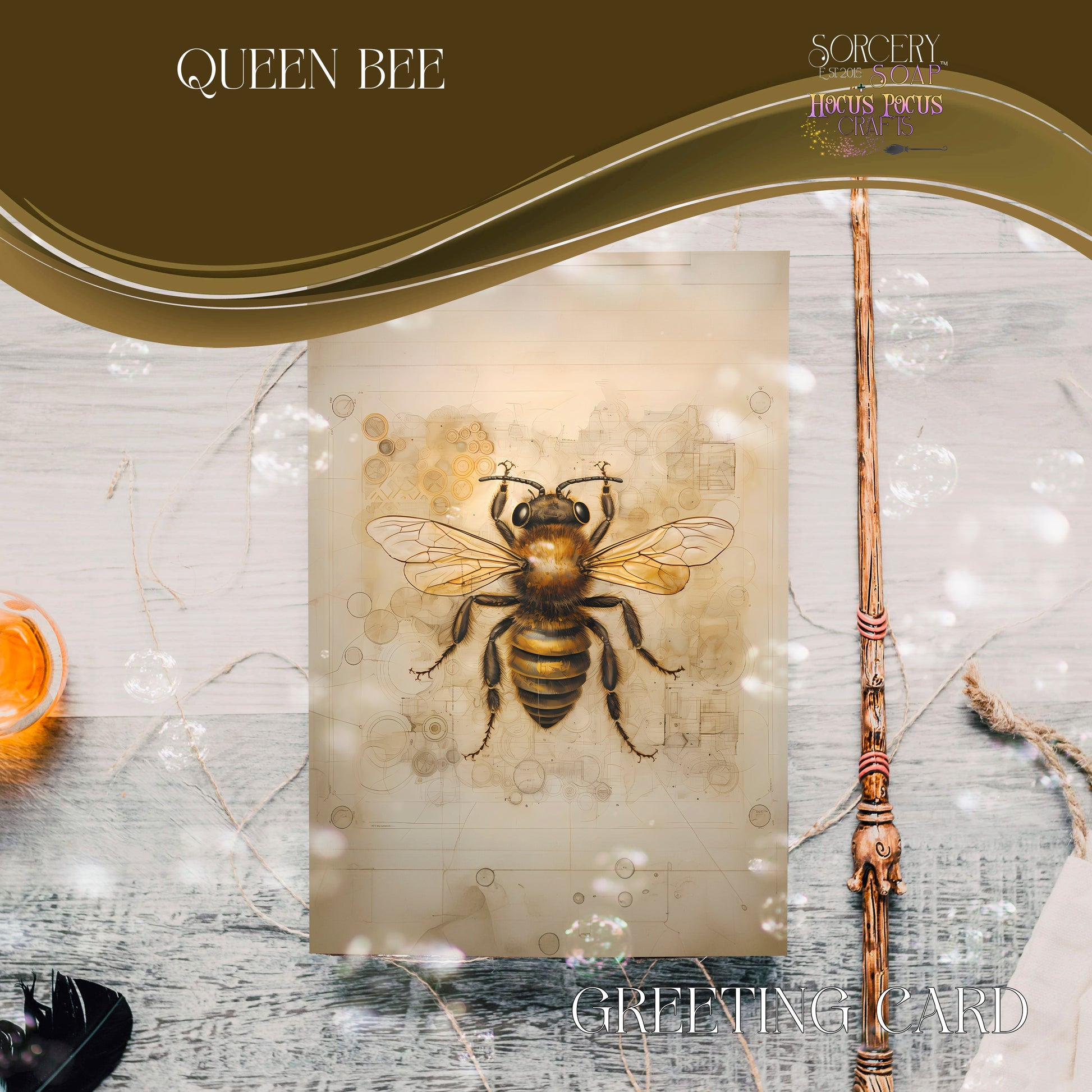 Steampunk Queen Bee Greeting Card