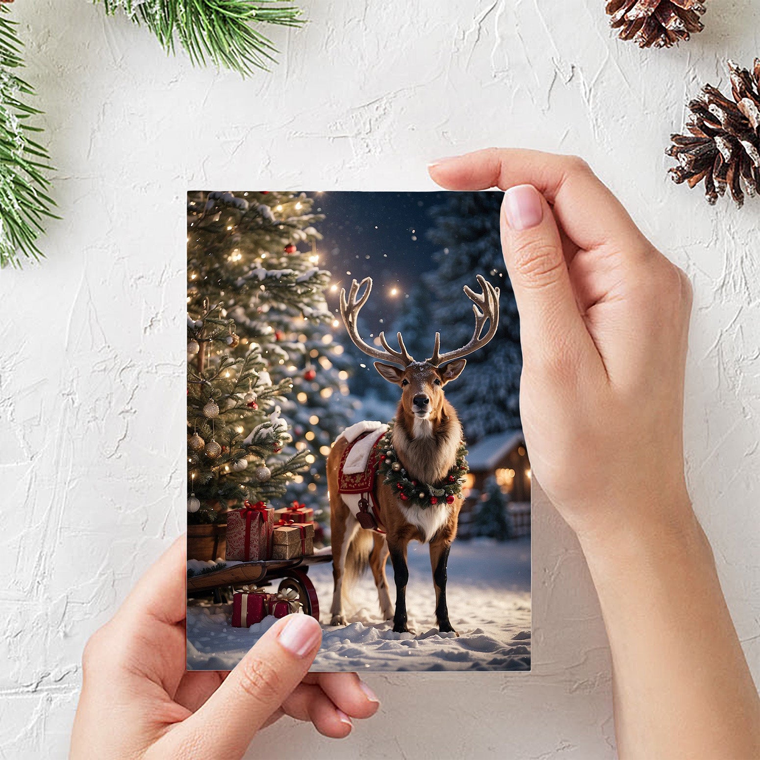 Reindeer Gift Folded Card A2 (QTY 10)