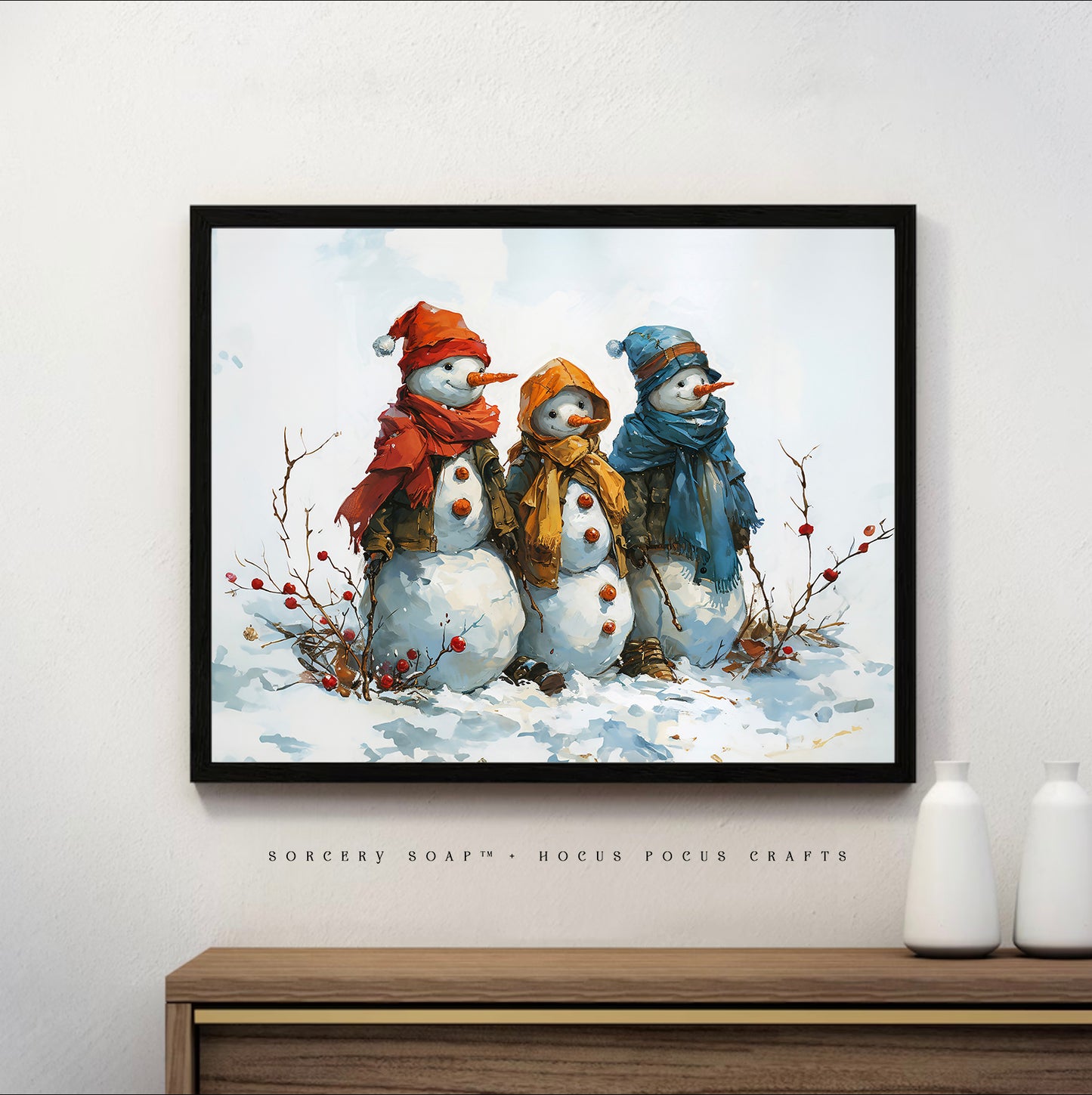 Snowmen Trio Print - 24" x 36"