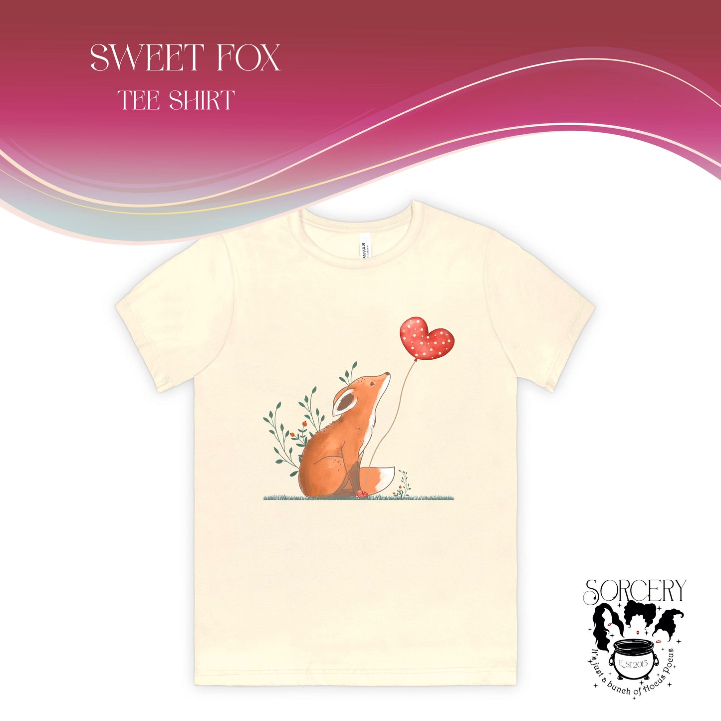 Sweet Fox and Balloon Bella Canvas Unisex Tee 3001