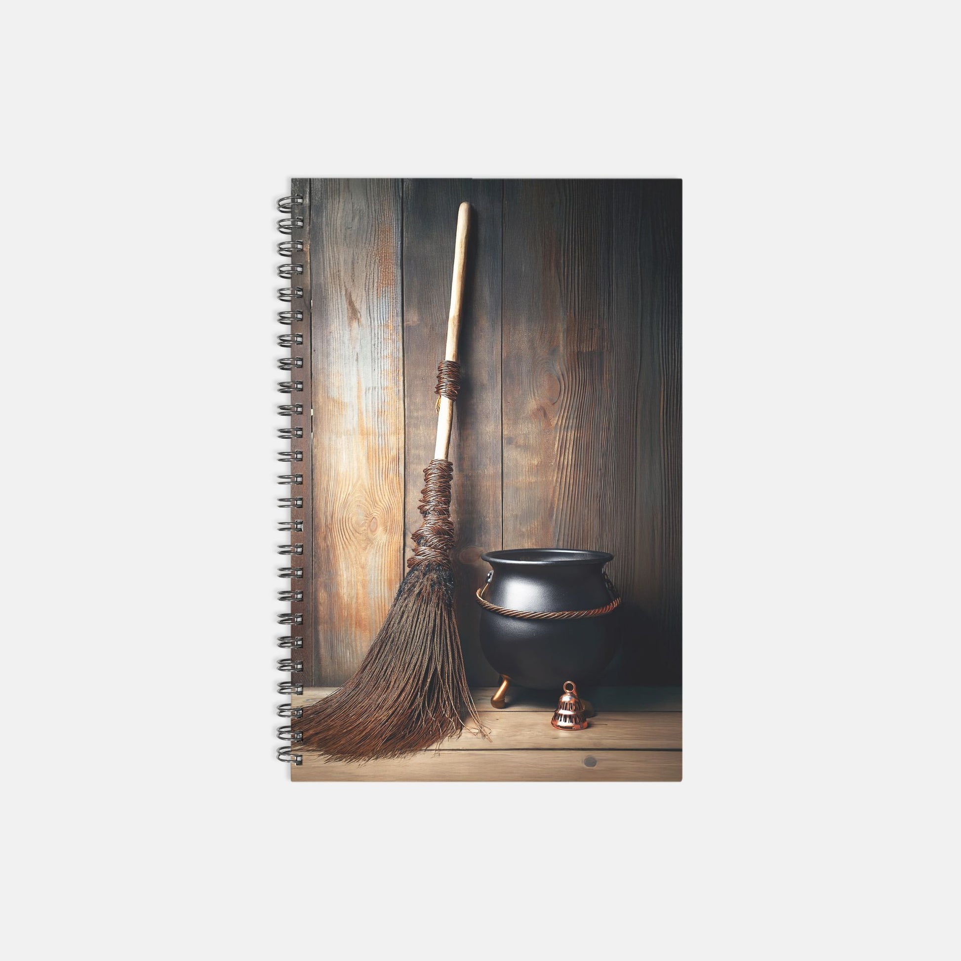 Bell, Broom, Cauldron Notebook Hardcover Spiral 5.5 x 8.5