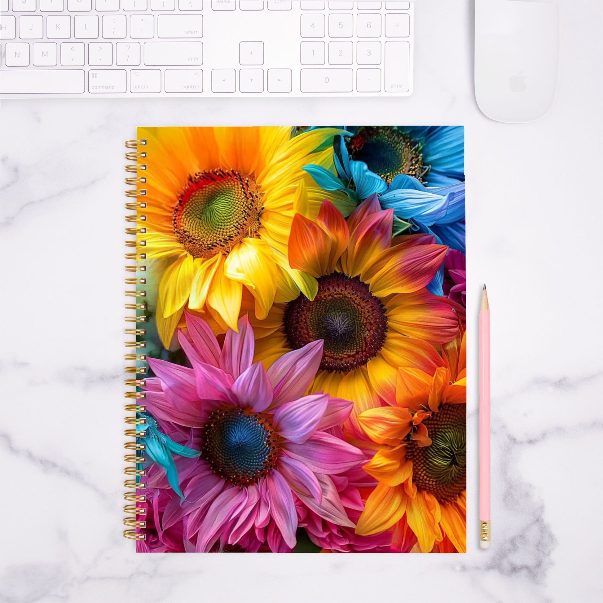 Bright Flowers Notebook Hardcover Spiral 8.5 x 11