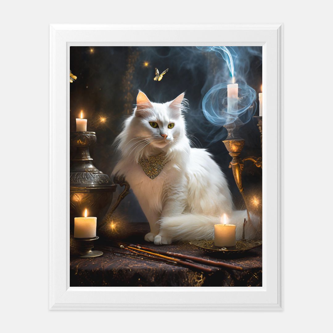 White Magical Cat Print 8 x10