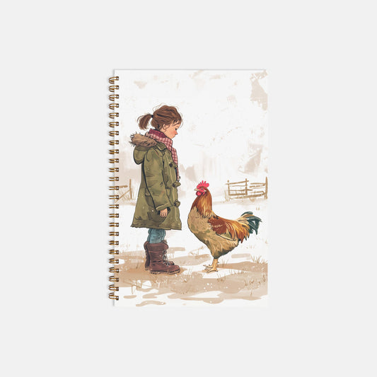 Farm Girl and Her Chicken Journal Notebook Hardcover Spiral 5.5 x 8.5