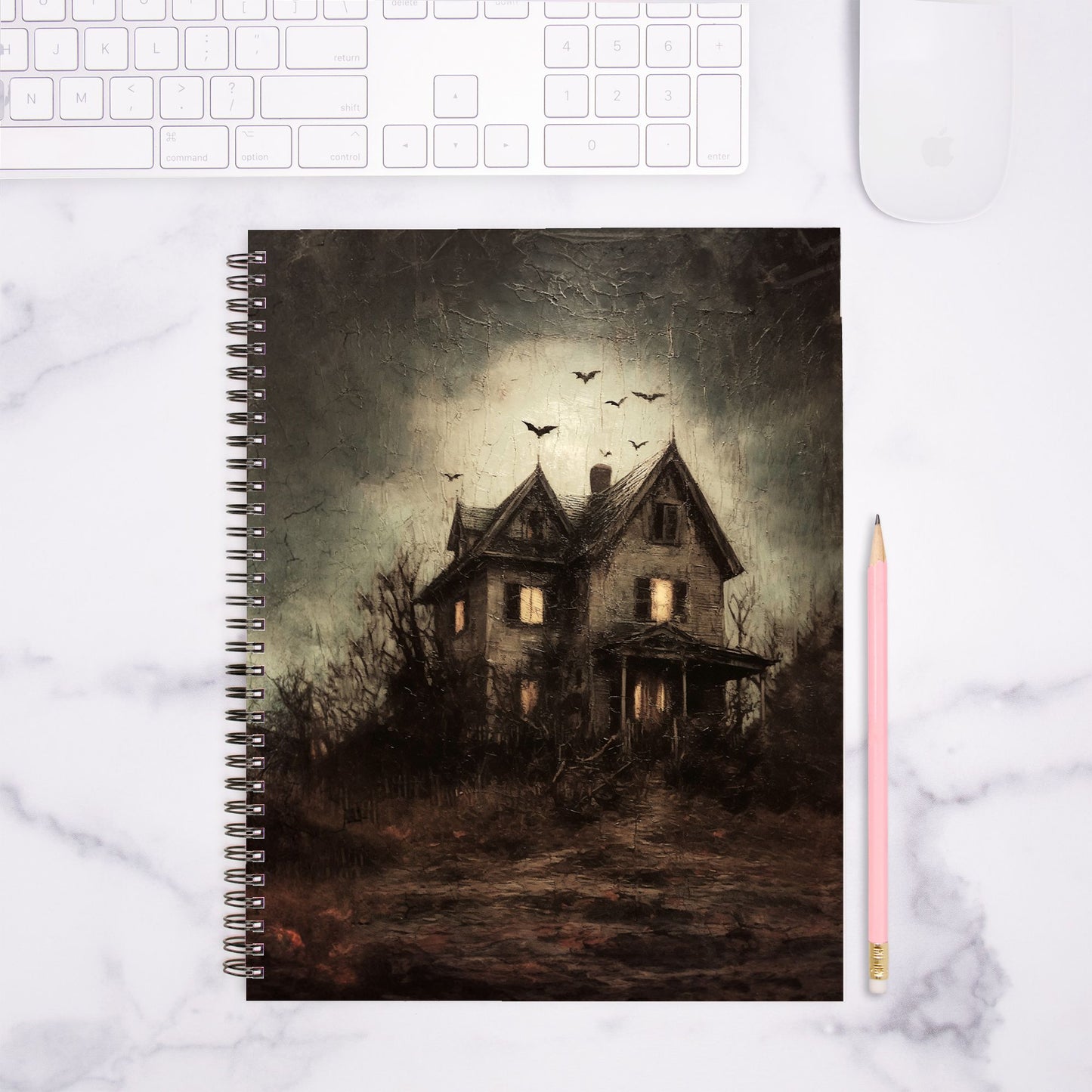 Haunted House Notebook Hardcover Spiral 8.5 x 11