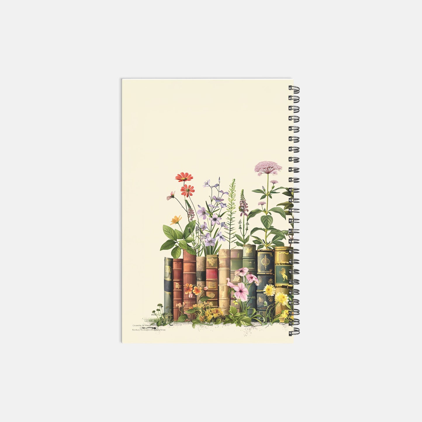 Books and Flowers Notebook Hardcover Spiral 5.5 x 8.5