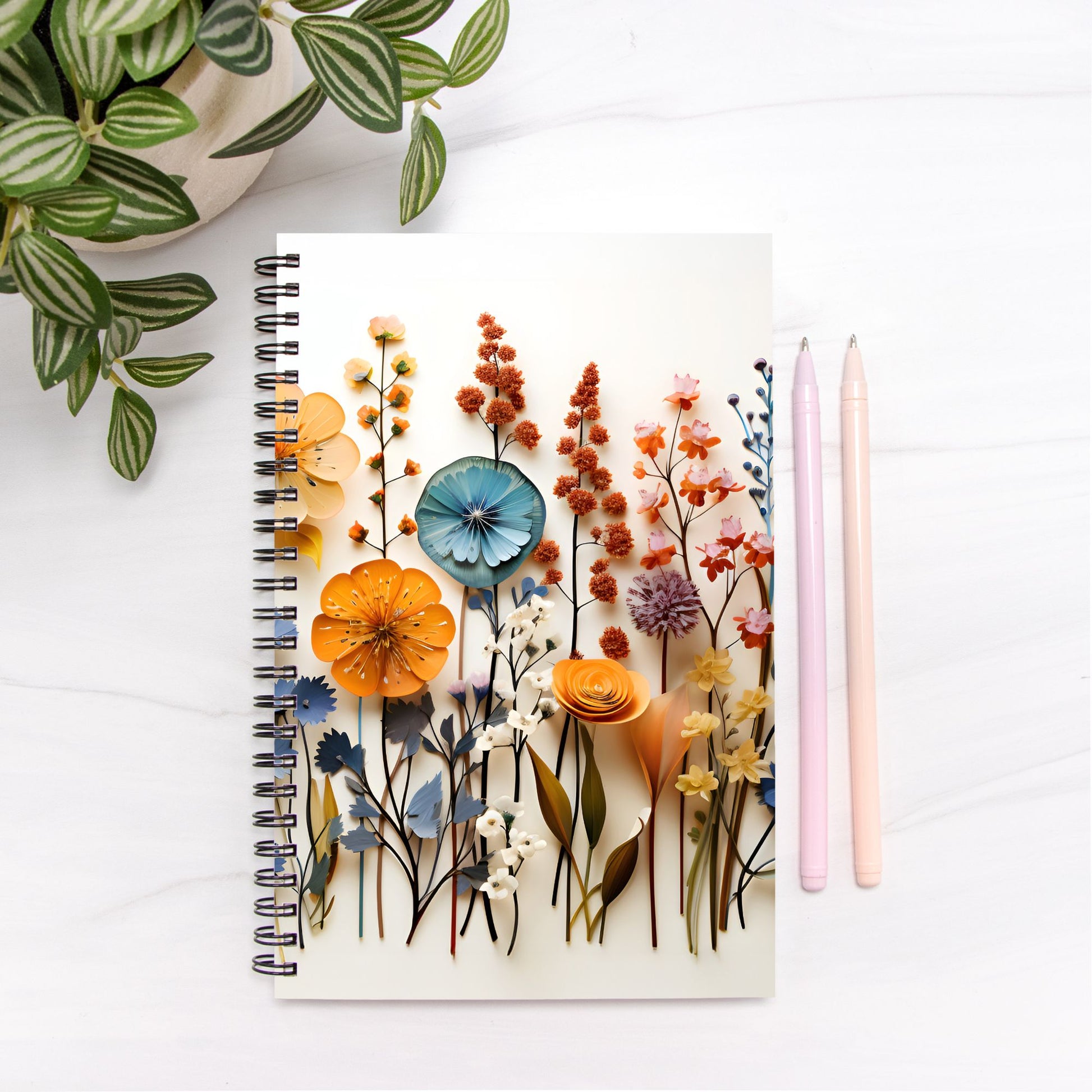 Paper Flowers Notebook Hardcover Spiral 5.5 x 8.5