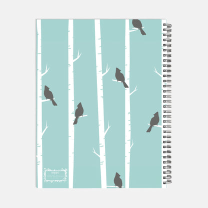 Ice Blue Bird Journal Hardcover Spiral 8.5 x 11